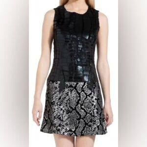 Custo Barcelona Dress Black & Gray Patterned Sequin Pleather Fur texture Sz-2.R8